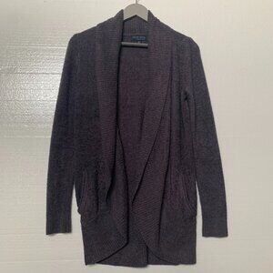 Barefoot dreams open front cardigan wide shawl collar , size SX/S , dark grey .